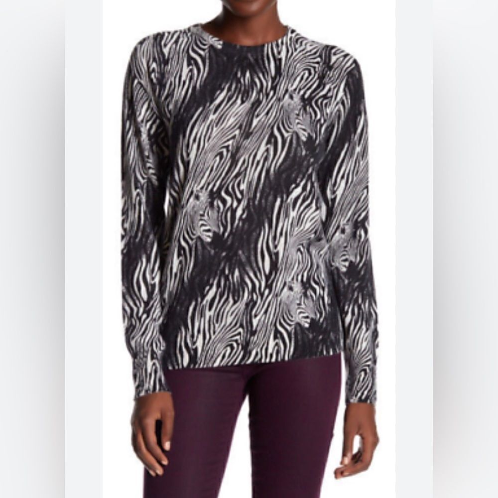 Equipment Femme Sloane 100% cashmere zebra print crewneck sweater size S/P BIN L